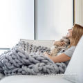 Hand Woven Polyester Chunky Knit Yarn Throw Blanket